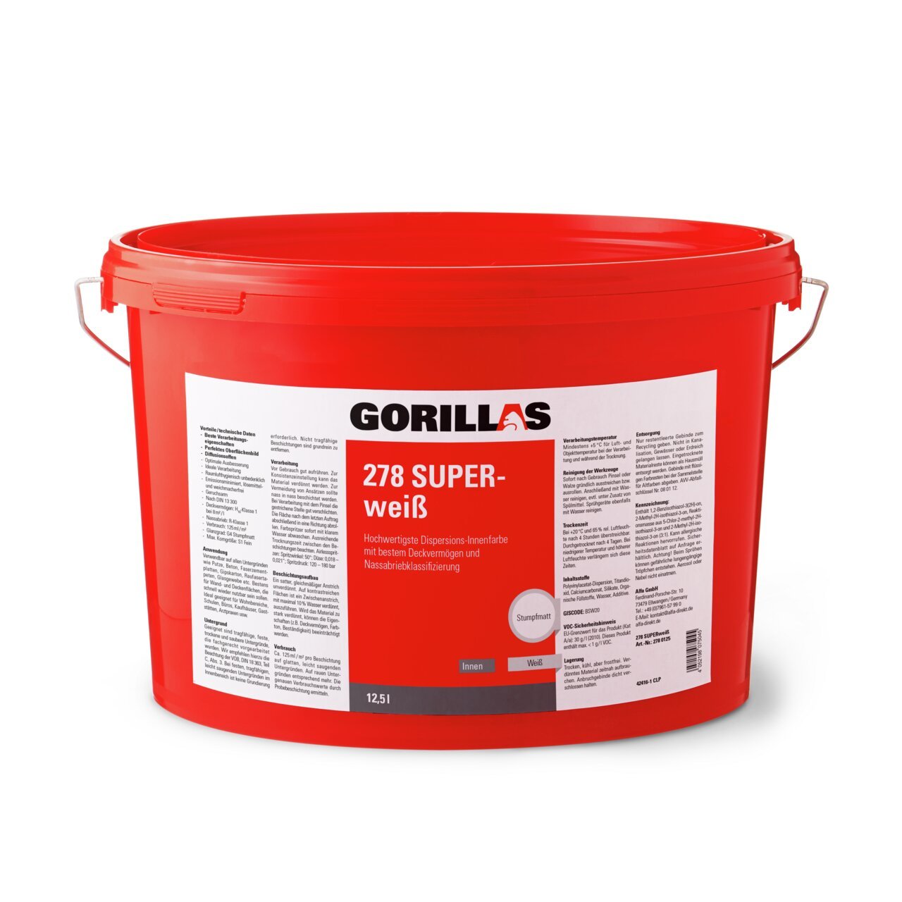 24 x Gorillas SUPERweiß (Dispersions-Innenfarbe) | Profi-Qualität Made in Germany | Dispersions-Innenfarbe Innenfarbe Farbe | Bestes Deckvermögen