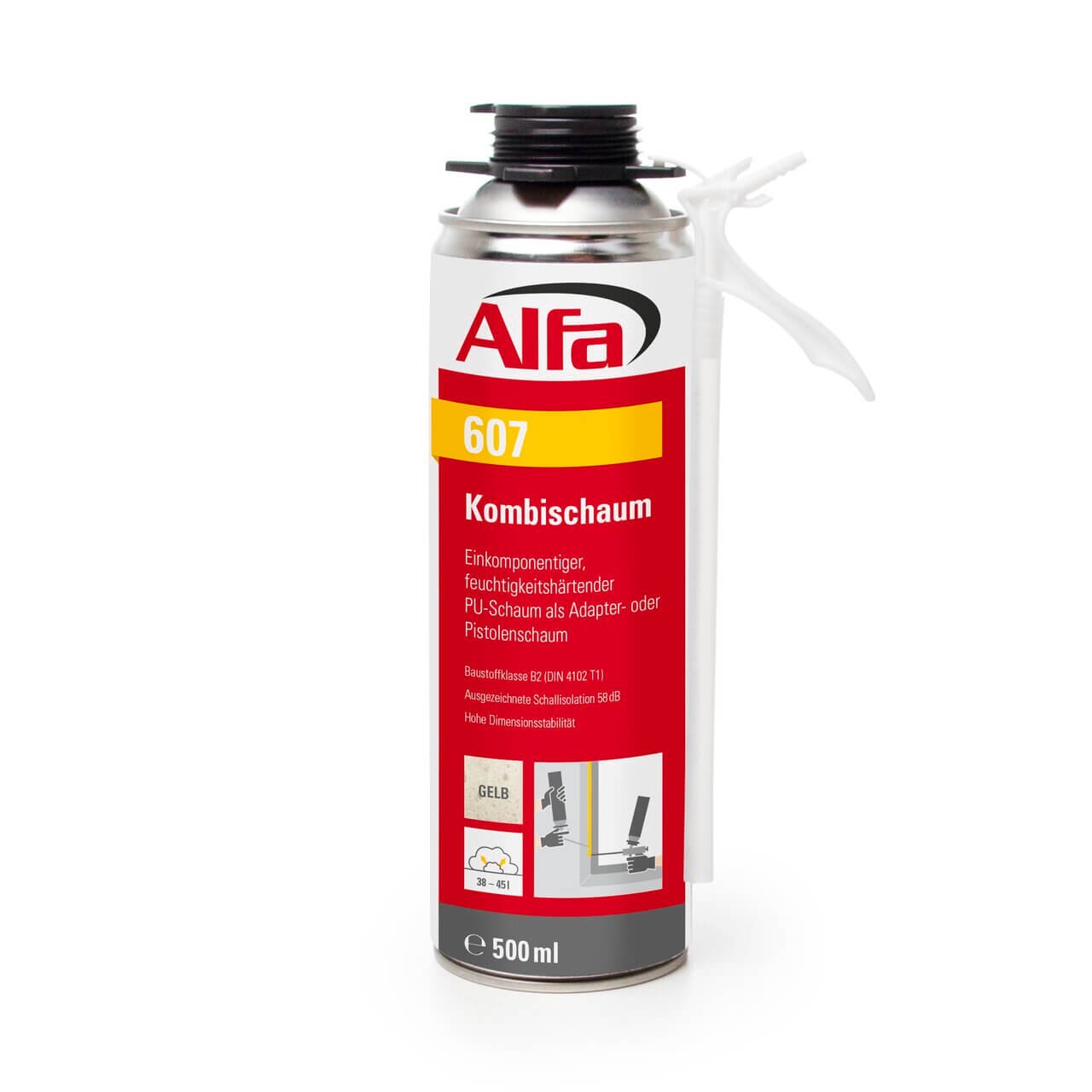 36 x Alfa Kombischaum 500 ml | Feuchtigkeitshärtender PU-Schaum | Als Adapterschaum oder Pistolenschaum verwendbar | Bauschaum Montageschaum