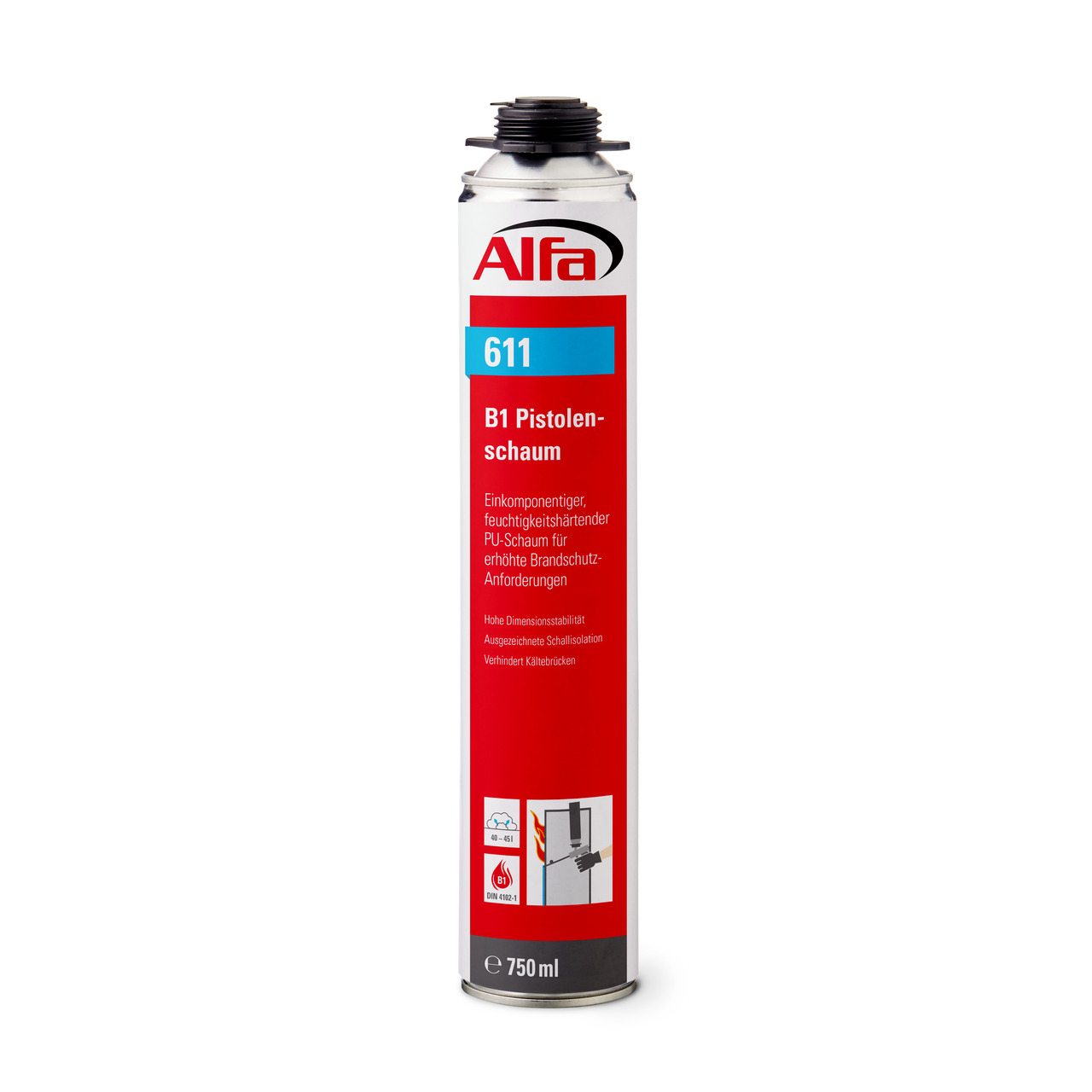 1 x Alfa B1 Pistolenschaum (1K) 750 ml | PU-Schaum für erhöhte Brandschutz-Anforderungen | schwer entflammbar | Brandschutzschaum Bauschaum