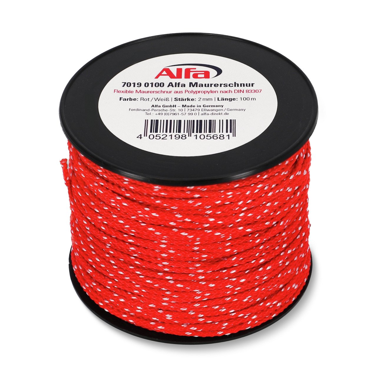 6 x Alfa Maurerschnur | Flexible und reißfeste Maurerschnur aus Polypropylen nach DIN 83307 | Auf Spule gewickelt | Stärke: 2 mm | Länge: 100 m