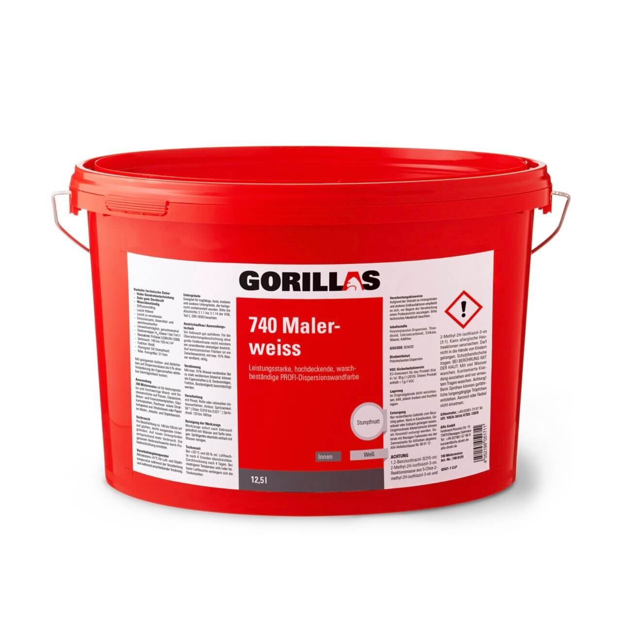 1 x Gorillas Malerweiss PROFI-Dispersionswandfarbe | 12,5 Liter | weiß | für leistungsstarke und hochwertige Wand- und Deckenanstriche