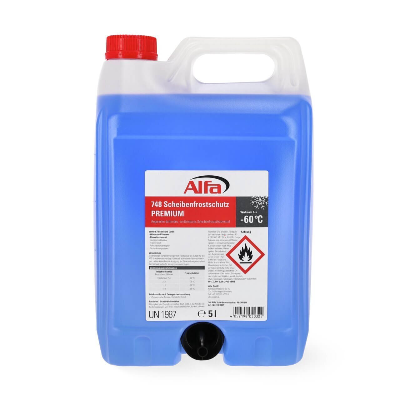 3 x Alfa Scheiben Frostschutz PREMIUM bis - 60°C | 5 Liter | Verdünnbar & Angenehm duftend | Made in Germany | Für eine klare Sicht