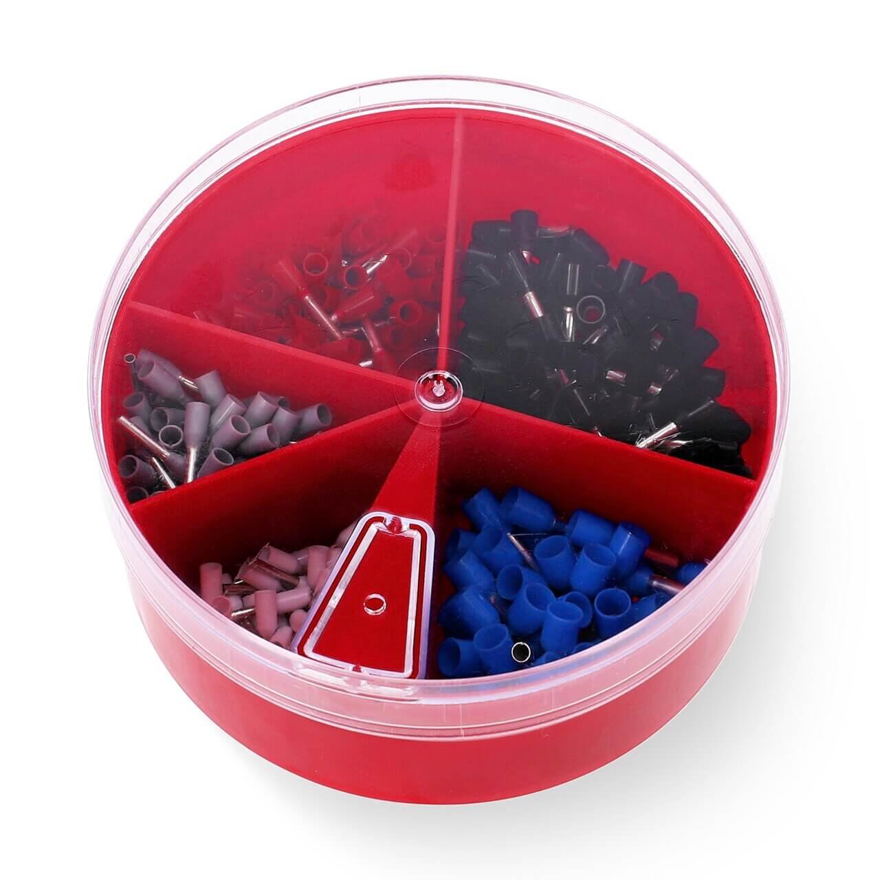 Alfa Aderendhülsenset Typ 2 | 4 mm² - 16 mm² | Sortimentsdose mit verschiedenen isolierten Aderendhülsen | Drehbarer Deckel mit Öffnung | Ideal für