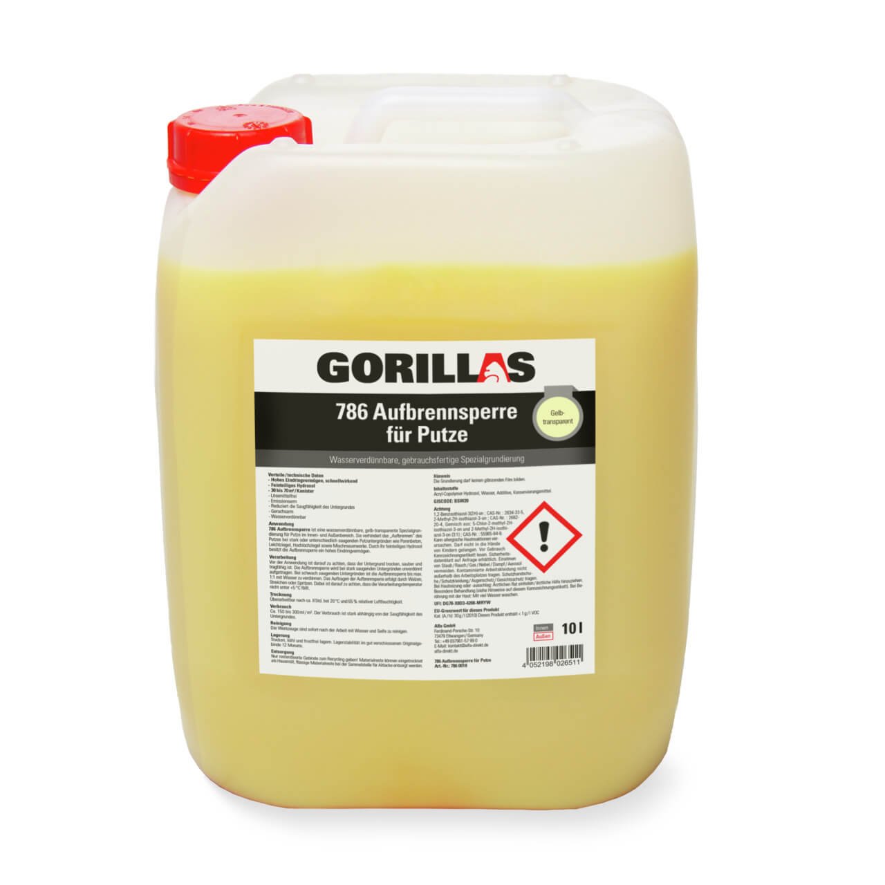 2 x Gorillas Aufbrennsperre für Putze | 10 Liter | gebrauchsfertige Spezialgrundierung | Farbe: gelb-transparent | Made in Germany