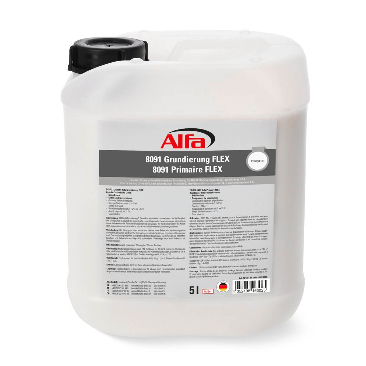 5 x Alfa Grundierung FLEX 5 Liter | Voranstrich für Alfa Flachdachabdichtung / Dachbeschichtung FLEX | für mineralische, saugfähige sowie leicht
