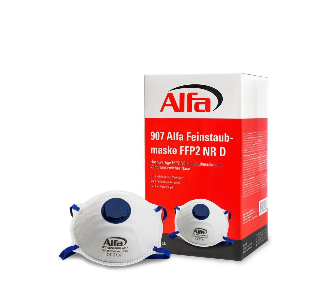 60 x Alfa Feinstaubmaske FFP2 mit Ventil und weicher Nasenauflage | Atemschutz vor festen und flüssigen Partikel