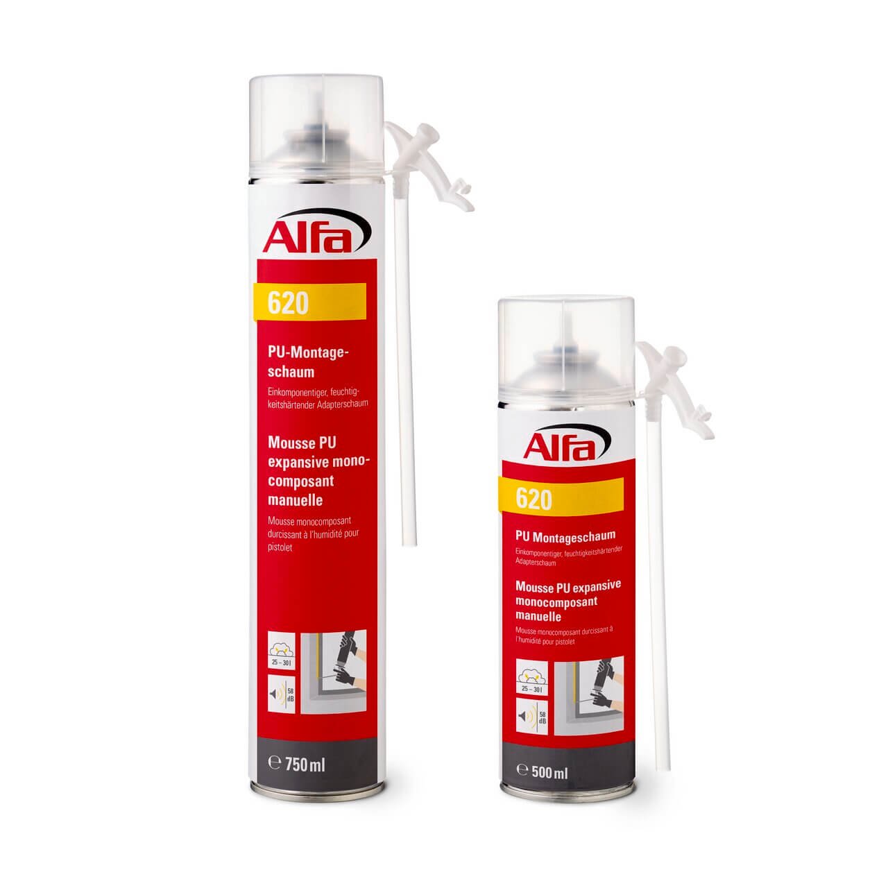 108 x Alfa PU-Montageschaum (1K) 500 ml | ausgezeichneter Schallschutz | Dämm- & Isoliereigenschaften | Bauschaum PU-Schaum Adapterschaum