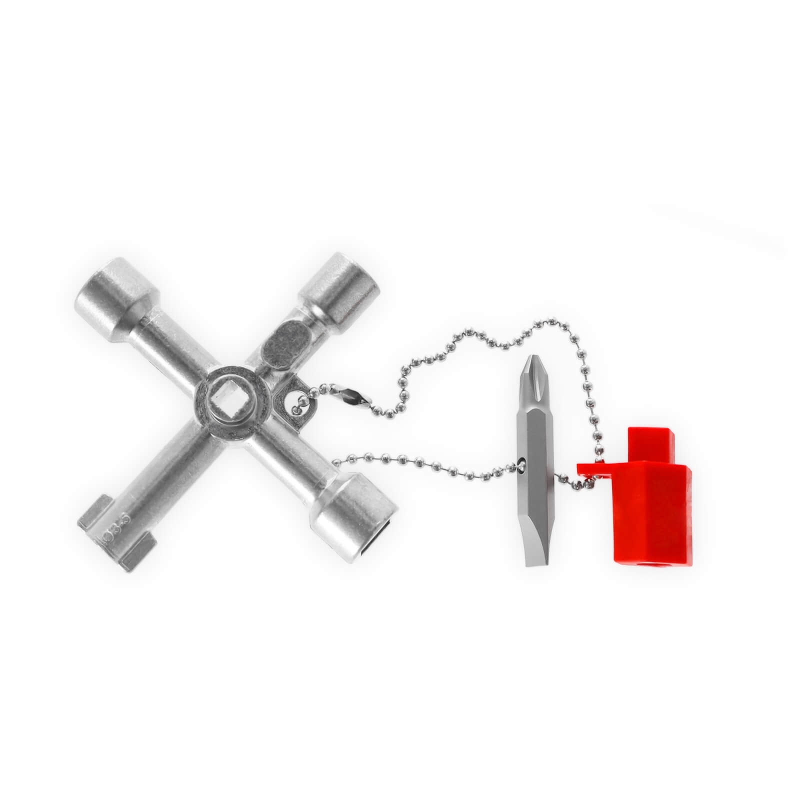 Alfa Schaltschrankschlüssel | Mit Kunststoff-Adapter, ¼-Wendebit und Befestigungskette | Universell einsetzbar | Robust | Speziell gehärteter