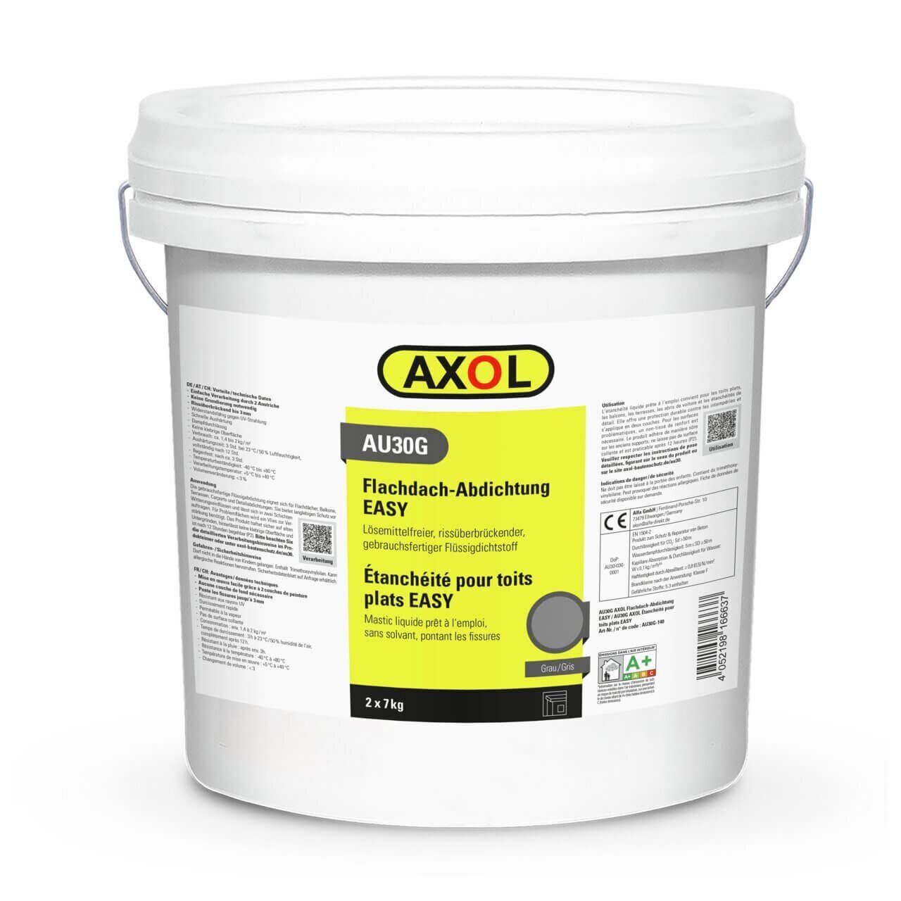 AXOL Flachdach Abdichtung EASY 14 kg grau – Flüssigabdichtung Flachdach ohne Grundierung, elastisch rissüberbrückend, UV-beständig für Garage Terrasse