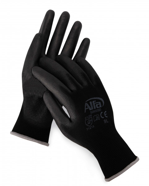 909 Alfa Malerhandschuhe schwarz (PU-beschichtet)