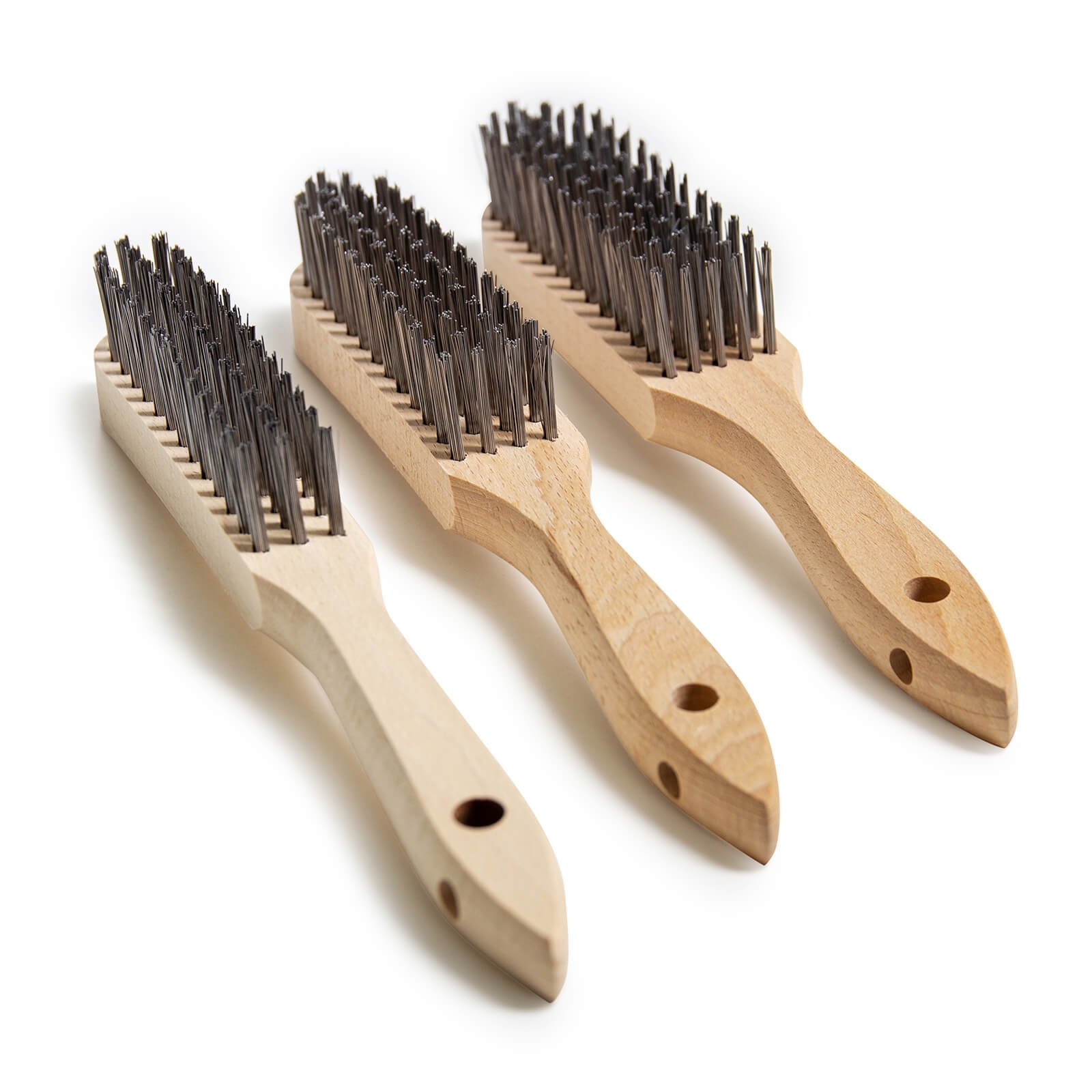 12 x Alfa Handbürste Stahl 4-reihig | Stahldrahtbürste Handbürste Stahlhandbürste | Buchenholzgriff | Drahtdurchmesser: 0,35 mm | Gesamtlänge: 290 mm