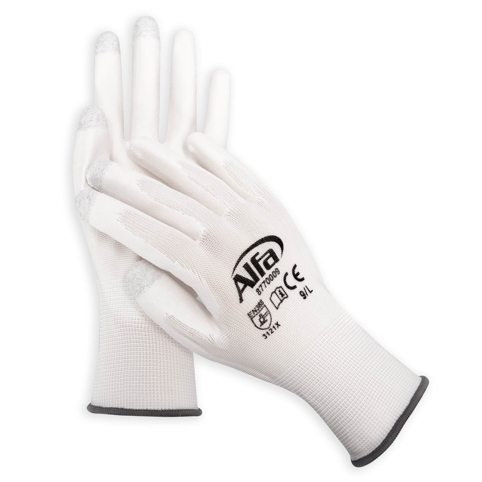12 Paar Alfa PU-Montagehandschuhe TOUCH - Größe 11 | Feinstrickhandschuhe mit Touch Funktion an Daumen, Zeige- und Mittelfinger | Geeignet für die