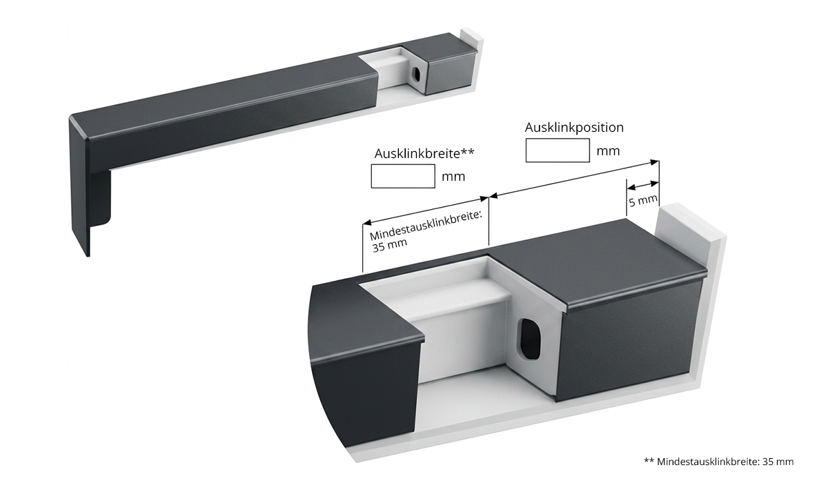 Ausklinkung Alu-Gleitabschluss Design